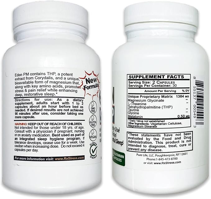 Eden Daily Sleep [New GABA Free Formula] – Fall Asleep Faster, Relax Your Muscles, Promote Deep and Restful Sleep (60 Vegan Capsules)