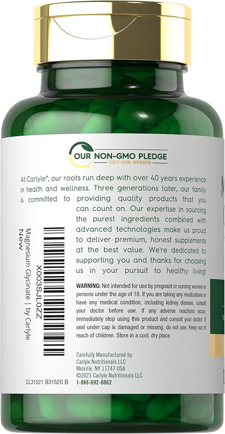 Carlyle Magnesium Glycinate with Ashwagandha | 2,740mg Complex | 120 Vegetarian Capsules | Potent Duo | Non-GMO and Gluten Free Supplement