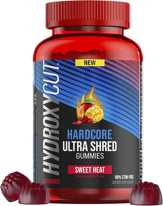 Hydroxycut Hardcore Ultra Shred Gummies, Sweet Heat - 99% Stimulant Free - Includes Capsaicin & B Vitamins - for Women & Men