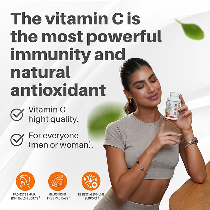 M+S Vitamin C Tablet 500mg for Women and Men – Supports a Healthy Immune System, Promotes Hair, Skin, Nails and Joints – Vegan, Sugar Free, Non-GMO – Orange Flavor (100 Tablets)