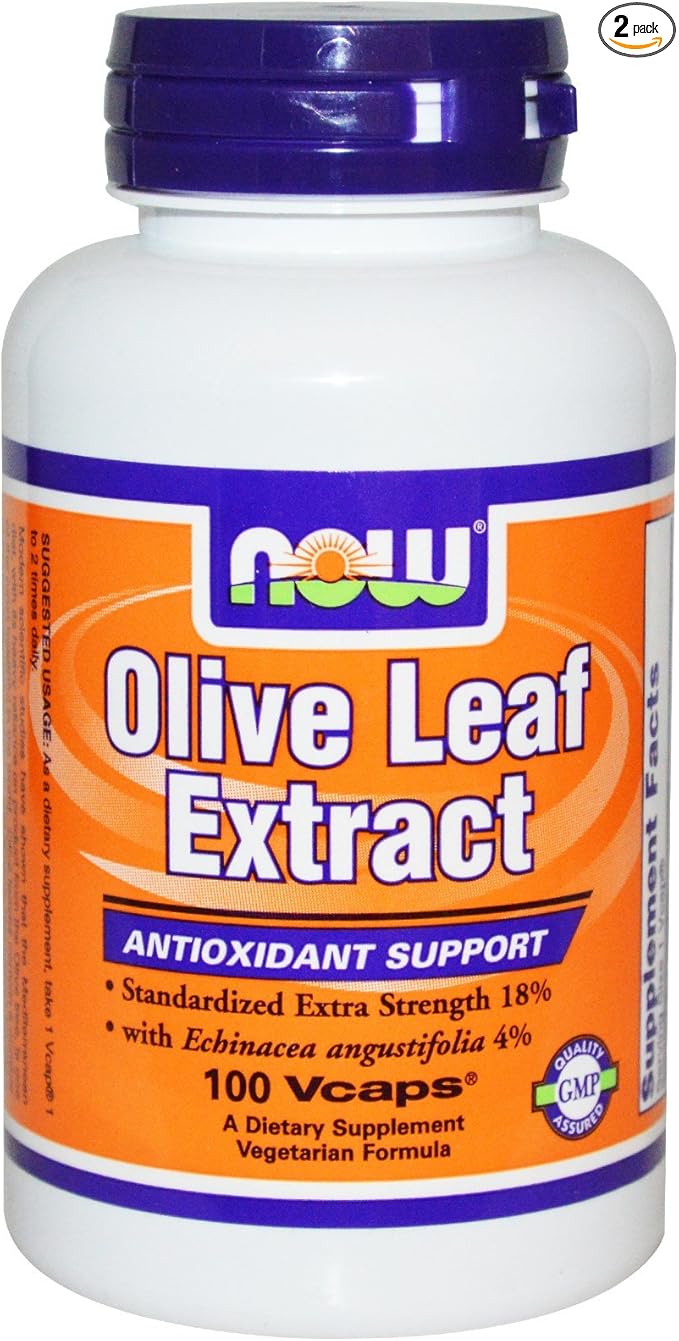 Now Foods Olive Leaf Extract with Echinacea, 100 caps / 500mg (Pack of 2)