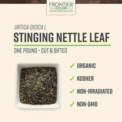 Frontier Co-op Organic Stinging Nettle Leaf, 1lb Bulk Bag, Cut & Sifted - Ideal for Making Nettle Tea, Kosher Certified