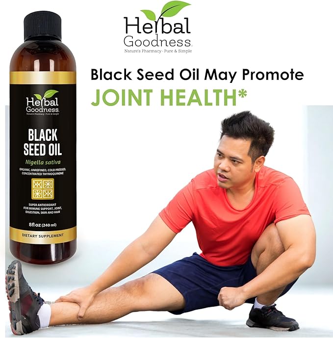 Black Seed Oil - Organic Cold Pressed Nigella Sativa, Black Cumin Seed Oil with Thymoquinone, Blackseed Liquid for Health, Hair Growth & Skincare 8 fl. oz | Herbal Goodness