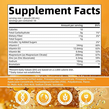 7-in-1 Magnesium Citrate Liquid, Magnesium Citrate Supplements Drink with 280mg Magnesium, Zinc, Bromelain, Vitamin C D3 B6, Muscle & Sleep Support for Kids & Adult, 1 fl.Oz (10Pcs)