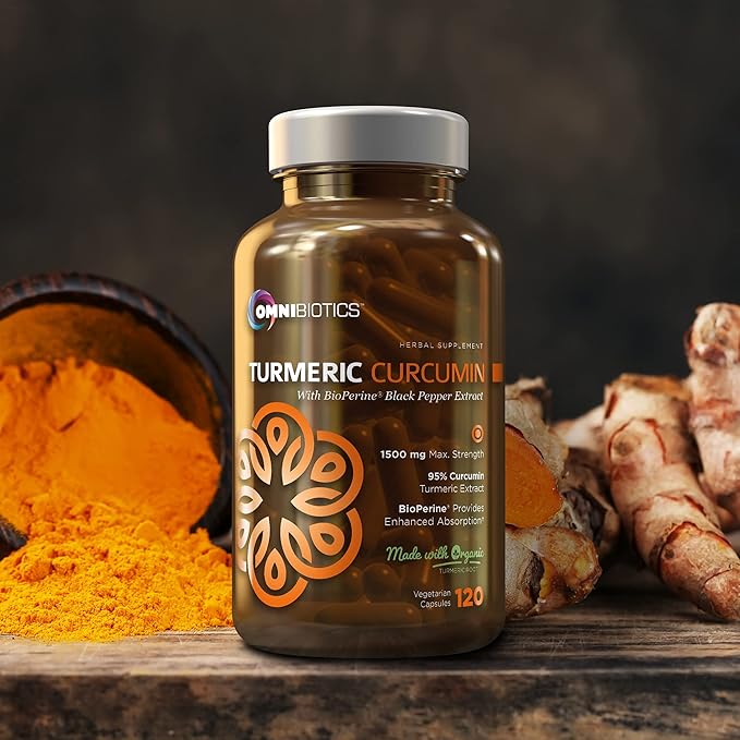 Organic Turmeric Curcumin Supplement with Black Pepper Extract - 1500mg Turmeric Supplement with 95% Curcuminoids & BioPerine for Joints Support. High Absorption, Non-GMO - 120 Vegan Capsules