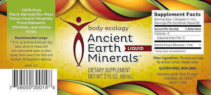 Body Ecology Ancient Earth Liquid Minerals | 100% Plant-Derived Trace Mineral Liquid Supplement | Fast-Absorbing Electrolyte Solution for Immune Support | 60 Servings (2 fl oz)