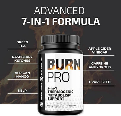 Burn Pro 7-in-1 Thermogenic Metabolism Booster | Weight Management Support Supplement with Appetite & Energy Support | Bloating Relief, Targeted Belly Toning & Keto Inducing | Slim, Trim & Tone | 60ct