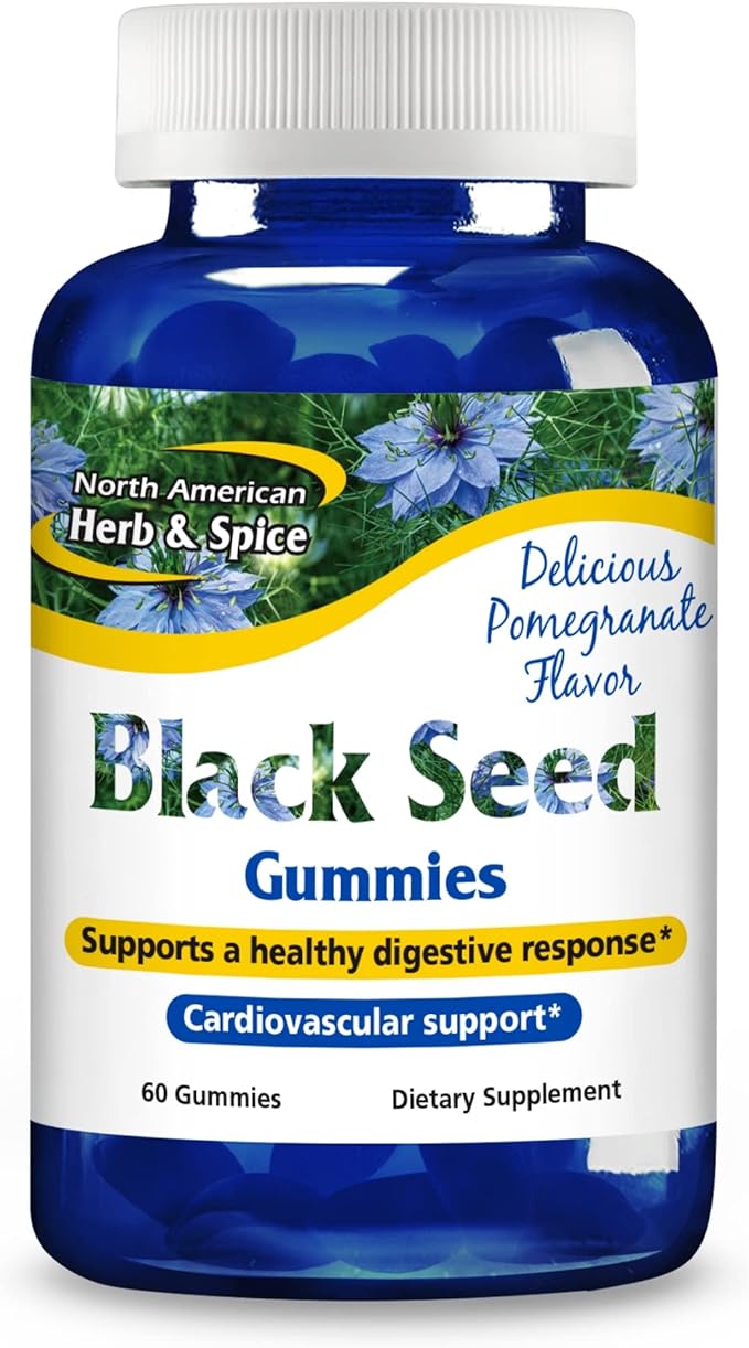 NORTH AMERICAN HERB & SPICE Black Seed Gummies, Pomegranate Flavor - 60 Gummies - Cardiovascular & Digestive Support - Non-GMO - 30 Servings