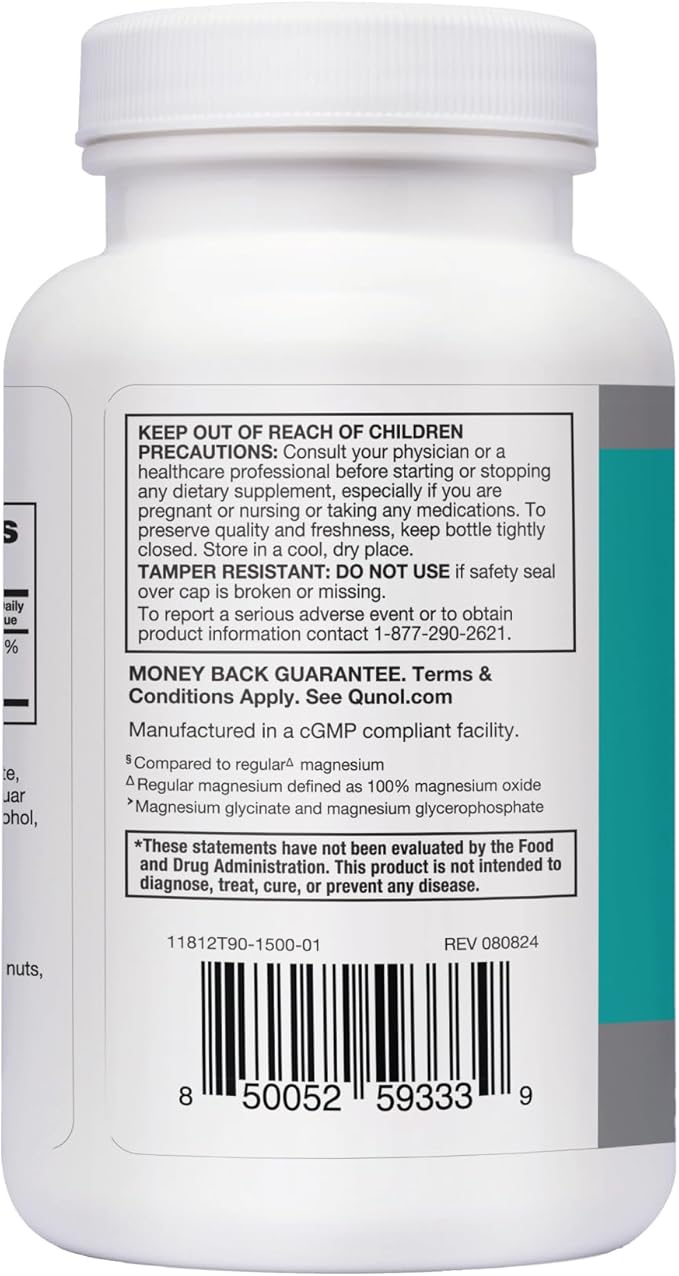 Qunol Magnesium Glycinate Complex, Gentle on Stomach, 250mg One Pill Dose, Superior-Absorption Magnesium, Nerve, Bone and Muscle Health Supplement, 90 Count (Pack of 1)