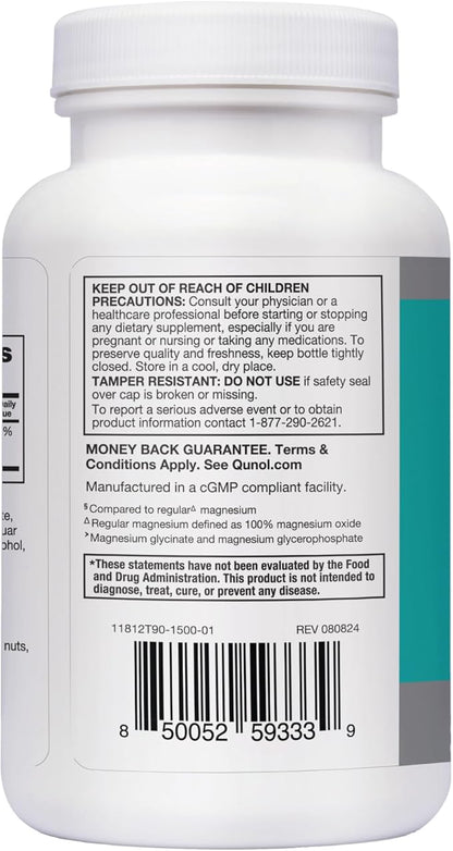 Qunol Magnesium Glycinate Complex, Gentle on Stomach, 250mg One Pill Dose, Superior-Absorption Magnesium, Nerve, Bone and Muscle Health Supplement, 90 Count (Pack of 1)