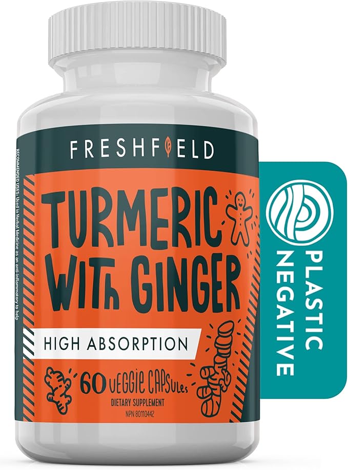 Freshfield Turmeric and Ginger w/Bioperine®: Vegan Friendly Curcumin Supplement Pills, 600mg of Bioactive Compounds, High Absorption, 95% Curcuminoids (Turmeric & Ginger)