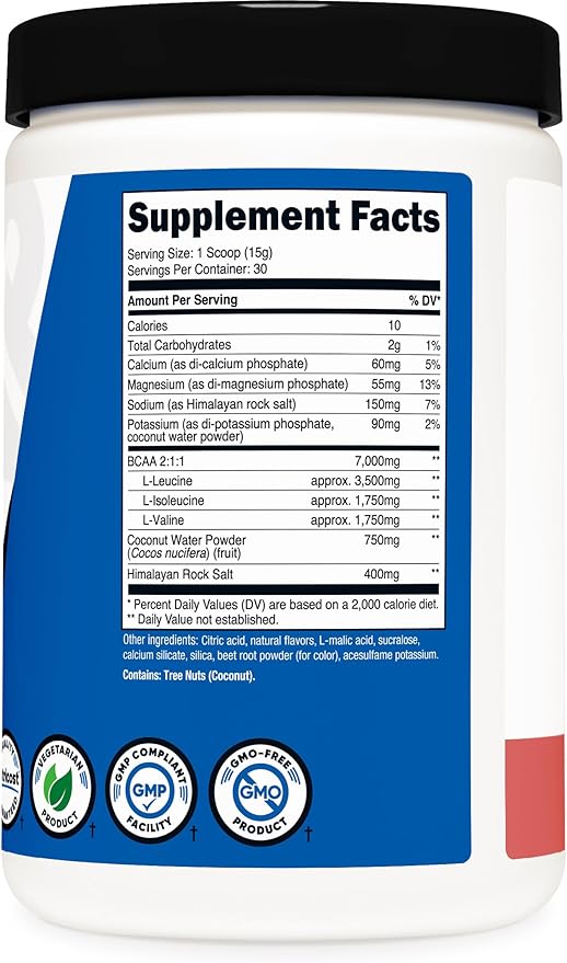 Nutricost BCAA + Hydration Powder (Raspberry Lemonade) 30 Servings - Branched Chain Amino Acids with Hydration Complex - Gluten-Free, Non-GMO