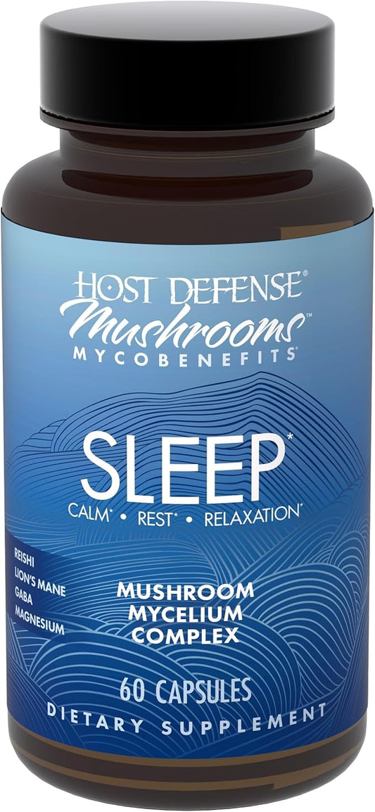 Host Defense MycoBenefits Sleep* Capsules - Rest Support for Healthy Sleep Quality - Calming Supplement with Magnesium, Lion's Mane & GABA - Aids Balanced Rest Cycles - 60 Capsules (30 Servings)*