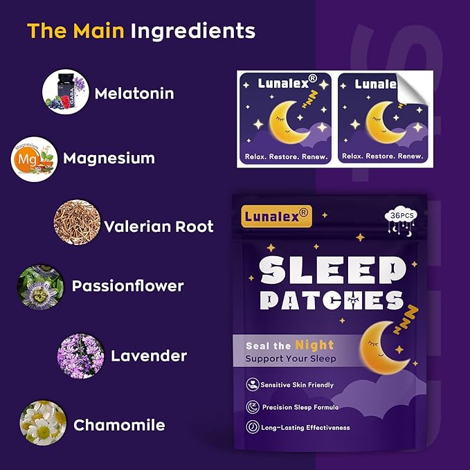 18ct Sleep Patches for Adults Extra Strength – All Natural Nighttime Comfort with Melatonin & Magnesium, Quick-Acting & Long-Lasting