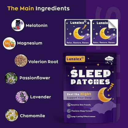 18ct Sleep Patches for Adults Extra Strength – All Natural Nighttime Comfort with Melatonin & Magnesium, Quick-Acting & Long-Lasting