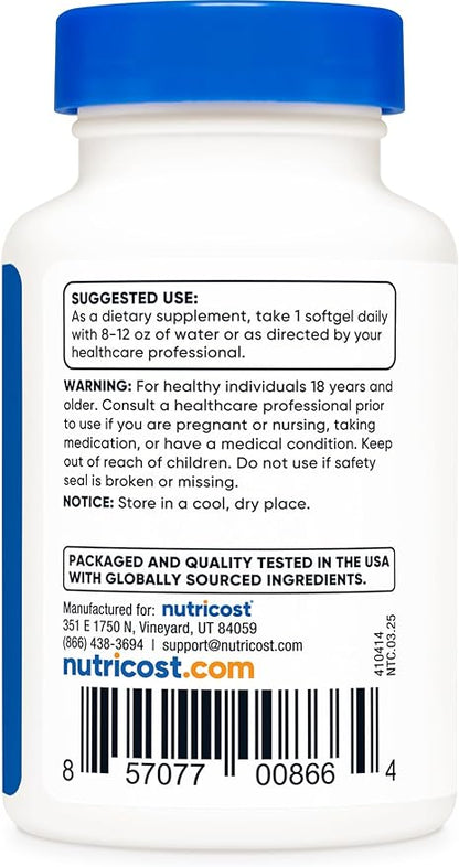 Nutricost Vitamin K2 (MK7) (100mcg) + Vitamin D3 (5000 IU) 120 Softgels - Gluten Free and Non-GMO