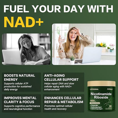 Airboy Liposomal Nicotinamide Riboside 900 mg, NAD Supplement with Resveratrol,NMN Alternative NAD Booster Support Anti-Aging, Energy, Focus - 80 Capsulesx 2 Pack