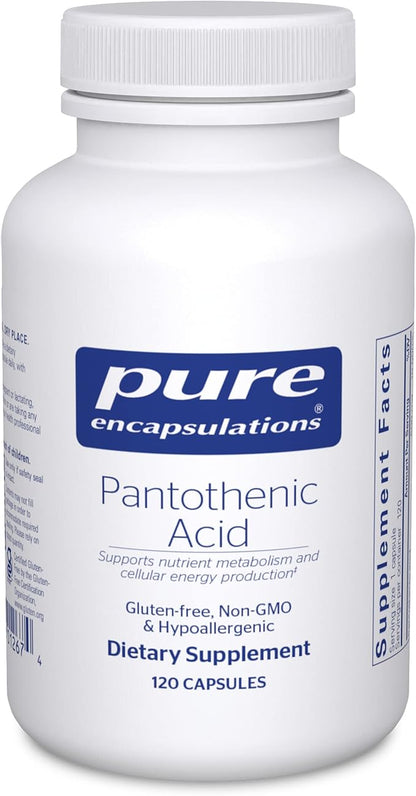 Pure Encapsulations Pantothenic Acid | Hypoallergenic Supplement Supports Cellular Energy Production, Adrenal and Cardiovascular Health | 120 Capsules