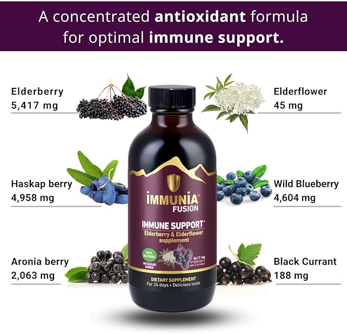 Immunia Fusion - Enhance Your Immune Support. A Powerful Formula Made with elderberries, elderflowers, and Blue Fruits Rich in polyphenols. A Concentrated antioxidant Formula. (1-Pack)