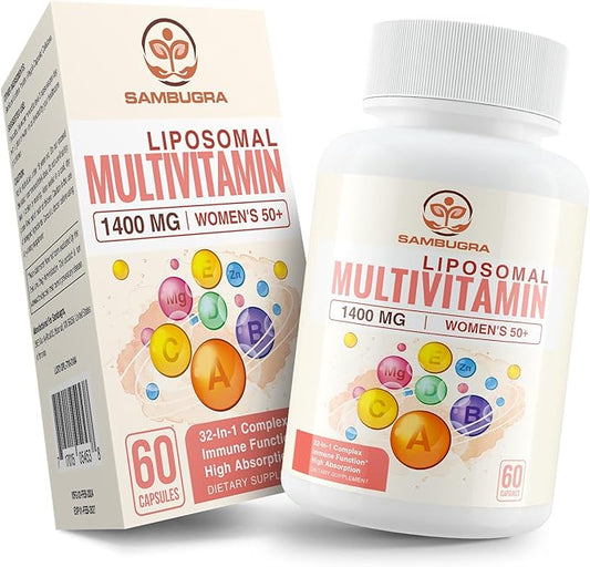 Liposomal Multivitamin for Women 50+ - Women Daily Multivitamin with 32 Ingredients, CoQ10, Vitamins C, B, D, E for Cardiovascular & Bone Health Support - Iron-Free (60 Capsules)