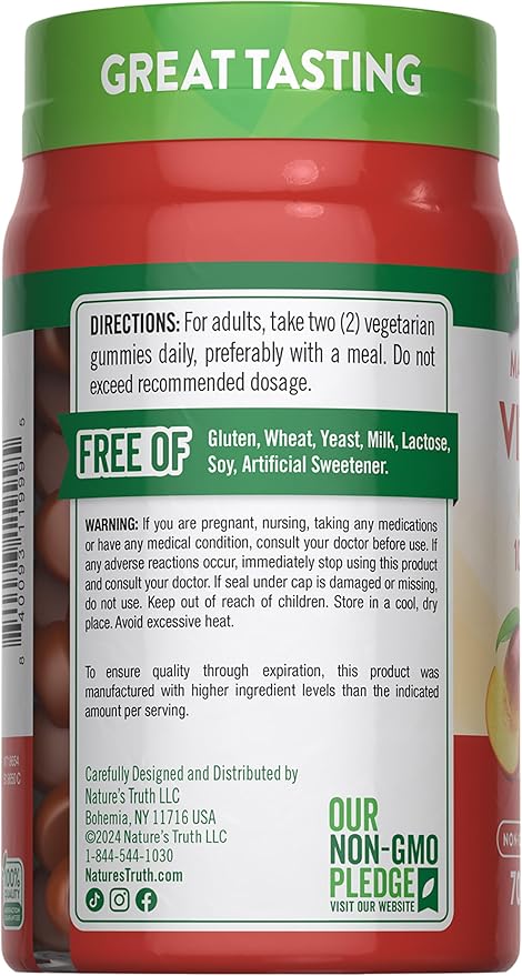 Nature's Truth Vitamin D3 Gummies | 10000 IU | 70 Count | Peach Mango Flavor | Vegetarian, Non-GMO & Gluten Free Supplement