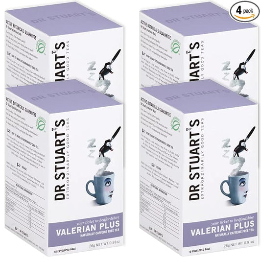 Dr Stuart's Organic Valerian Plus Tea 60 Teabags (15 Bags x Pack of 4) | Herbal Blend of Chamomile, Valerian Root & Fennel | Bedtime Tea Helps in Restful Sleep & Relaxation | Naturally Caffeine Free