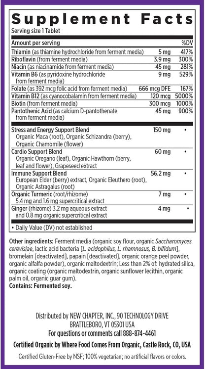 New Chapter Vitamin B Complex – Fermented Coenzyme B Complex Rich in Vitamin B12 + Vitamin B6 + Biotin + Made with Organic Ingredients - 60 ct