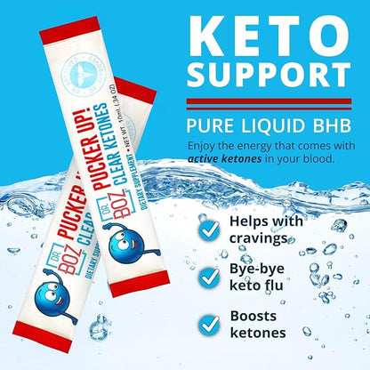 Dr. Boz - Pucker UP! Clear Ketones, 20 Packets - Pure Liquid BHB - Fast Acting Exogenous Ketones - Increase Energy & Clarity - Max Strength - Quality Tested - Made in USA - Keto Diet - 0.34oz (10ml)