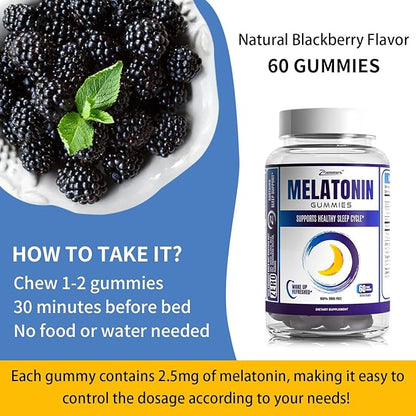 Zammex Melatonin Gummies 5mg | 60 Count | Sleep Supplement for Adult | Drug Free Sleep Aid Gummy | Natural Berry Flavor | Vegan, Non-GMO, Gluten Free