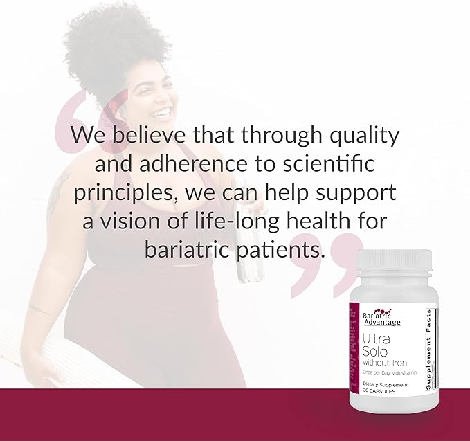 Bariatric Advantage Ultra Solo Without Iron - Once-Per-Day Daily Multivitamin - for Bariatric Patients - with Thiamin, Vitamin A & More - Gluten Free - 30 Capsules
