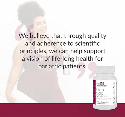 Bariatric Advantage Ultra Solo Without Iron - Once-Per-Day Daily Multivitamin - for Bariatric Patients - with Thiamin, Vitamin A & More - Gluten Free - 30 Capsules