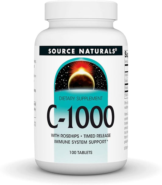 Source Naturals C-1000, with Rose HIPS 1000 mg for Immune System Support - 100 Time Release Tablets