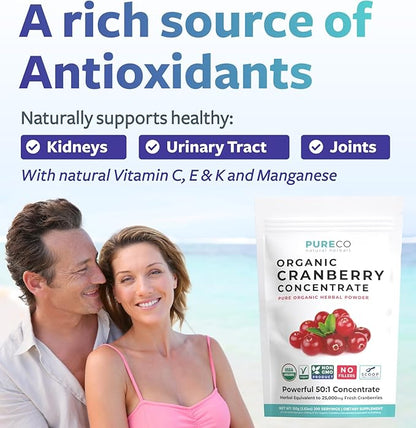 USDA Cranberry Powder Organic Certified - Organic Cranberry Juice Concentrate Support Urinary Tract Health for Women & Men - Pure Cranberry Concentrate Vegan Non-GMO & Filler Free (200 Servings)