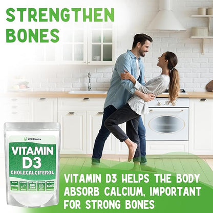XPRS Nutra Vitamin D3 Powder (Cholecalciferol) - Unflavored VIT D for Bones and Immunity - Vitamin for Muscle Function - Vitamin D Powder Supplements (4 Ounce)
