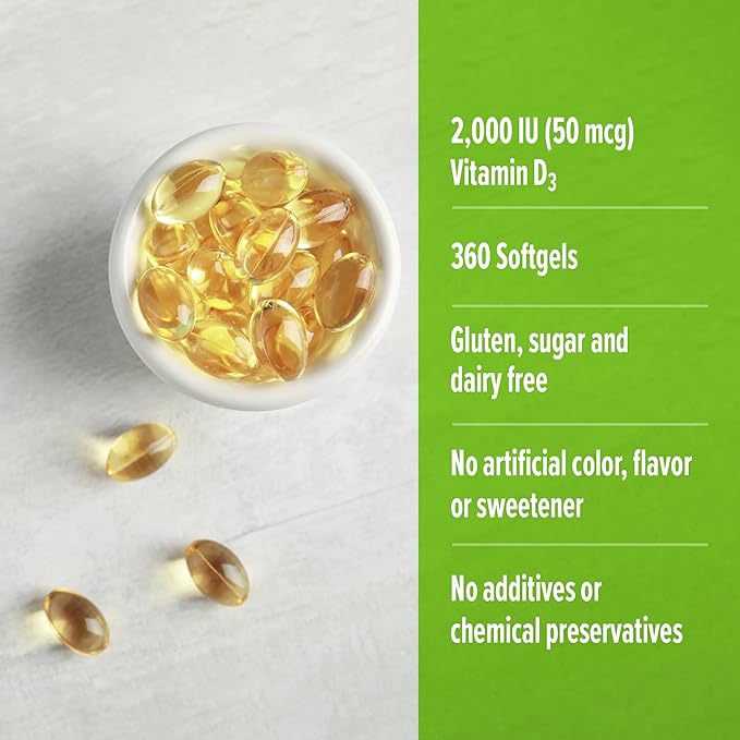 ORZAX Vitamin D3 2000 iu (50 mcg) – Non-GMO, Gluten Free, Sugar Free, Dairy Free – 1 Year Supply for Strong Muscle Function and Immune Support – Mood Supplement for Wellness (360 Softgel)