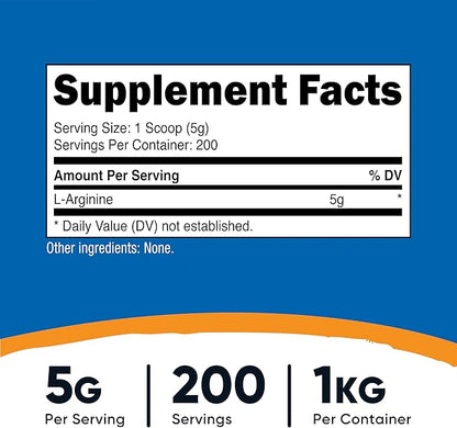 Nutricost L-Arginine Powder 1KG - Pure L-Arginine, 5g Per Serving