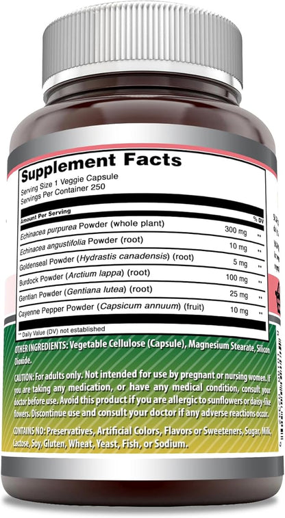 Amazing Formulas Echinacea with Goldenseal Supplement | 450 Mg | 250 Veggie Capsules | Non-GMO | Gluten Free | Made in USA