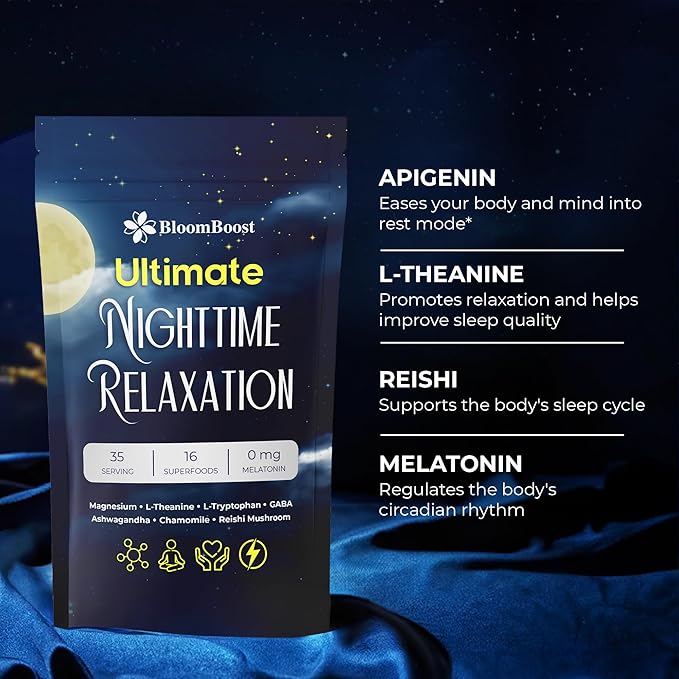 Magnesium Glycinate Powder, Upgraded Formula with Vanilla Coconut Powder, GABA, L-Theanine, Ashwagandha and Chamomile, Natural Berry Flavor - Perfect for Evening Wind-Down & Cozy Nights