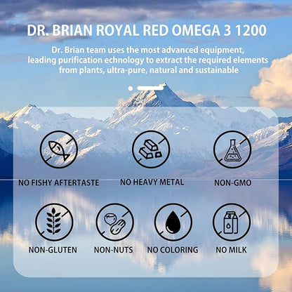 Dr. Brian Royal Red Omega 3 1200, Fish Oil Supplement with EPA and DHA Omega 3 Fish Oil Contain Vitamin D,E Omega 3 Support for Physical Health - 90 Soft Gels