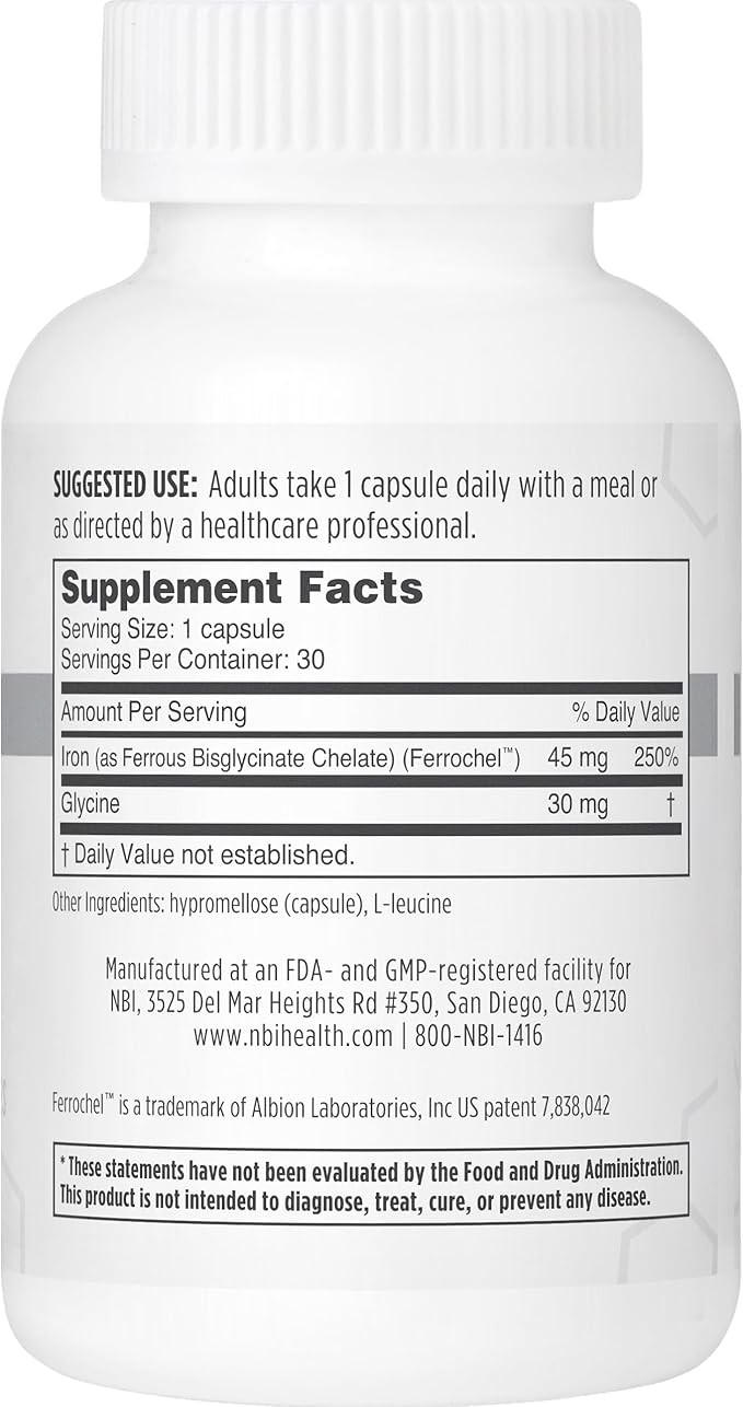 FerroSolve, Best Absorption Iron Supplement 45 mg | High Potency | GI Safe | 30ct Veggie Capsules