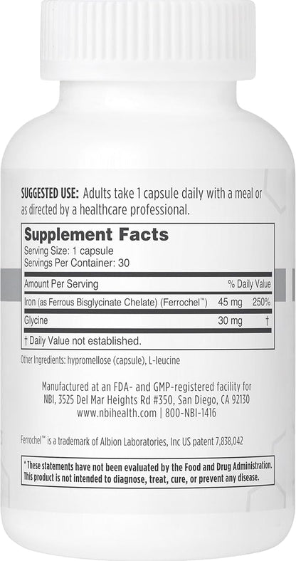 FerroSolve, Best Absorption Iron Supplement 45 mg | High Potency | GI Safe | 30ct Veggie Capsules