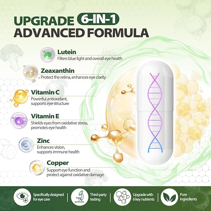 Advanced Eye Vitamins and Mineral Supplement with Lutein & Zeaxanthin + Zinc, Vitamin C & E - Supports Vision, Macular Health & Eye Health - 2 * 90 Count