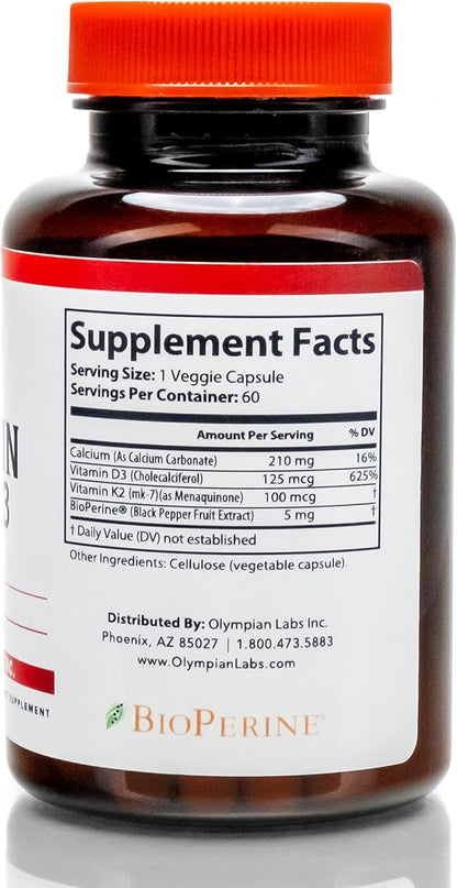 Olympian Labs Vitamin K2 + D3, 60 Servings, Supports Immune System, Bone and Heart Support, 60 Vegan Capsules (Pack of 2)