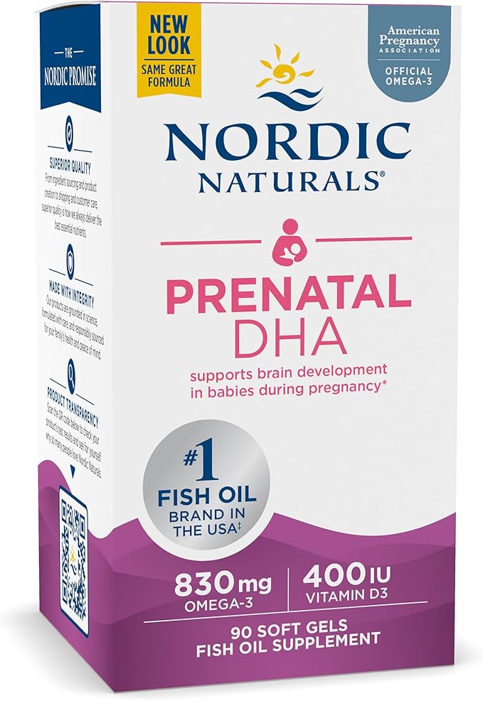 Nordic Naturals Pro Prenatal DHA, Unflavored - 830 mg Omega-3 + 400 IU Vitamin D3-90 Soft Gels - Supports Brain Development in Babies During Pregnancy & Lactation - Non-GMO - 45 Servings