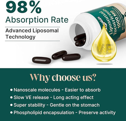 Vitamin E Tocotrienols - Liposomal Vitamin E Oil 1000mg, Highly Absorbable Delta Tocotrienol and Gamma Tocotrienol, 60 Softgels