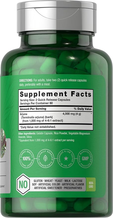 Horbaach Arjuna Capsules 4000mg | 120 Count | Non-GMO, Gluten Free | from Arjuna Bark Herb Extract