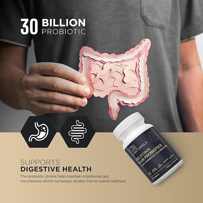 Melatonin 50mg Plus Probiotics 30 Bill CFU/Better Sleep/Night Formula/Sleep Support Supplement & Balanced Gut Health - Easy to Take | Supports Digestive & Immune System Function