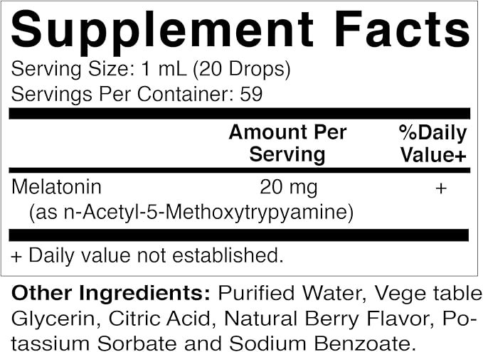 Vitamatic 2-Pack Melatonin 20mg Liquid Drops - 2 fl oz (59 ml) Each - Natural Berry Flavor - Non-GMO, Vegetarian Supplement for Adults