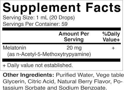 Vitamatic 2-Pack Melatonin 20mg Liquid Drops - 2 fl oz (59 ml) Each - Natural Berry Flavor - Non-GMO, Vegetarian Supplement for Adults
