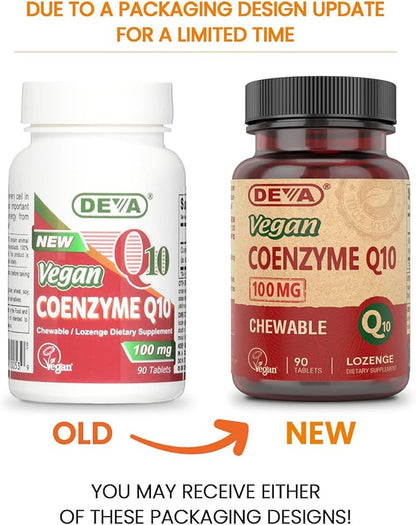 DEVA Vegan Vitamins Coenzyme Q10 100mg - Potent & Affordable in One Bottle - Chewable, 90 Tablets, (Pack of 1)